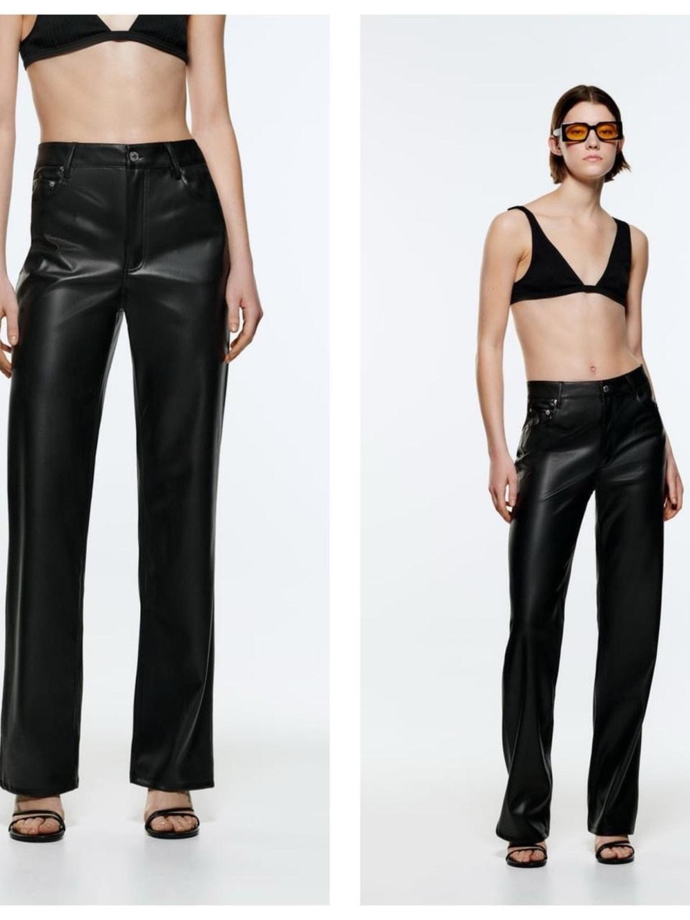 Zara Black Vegan Leather Straight-Leg Trousers